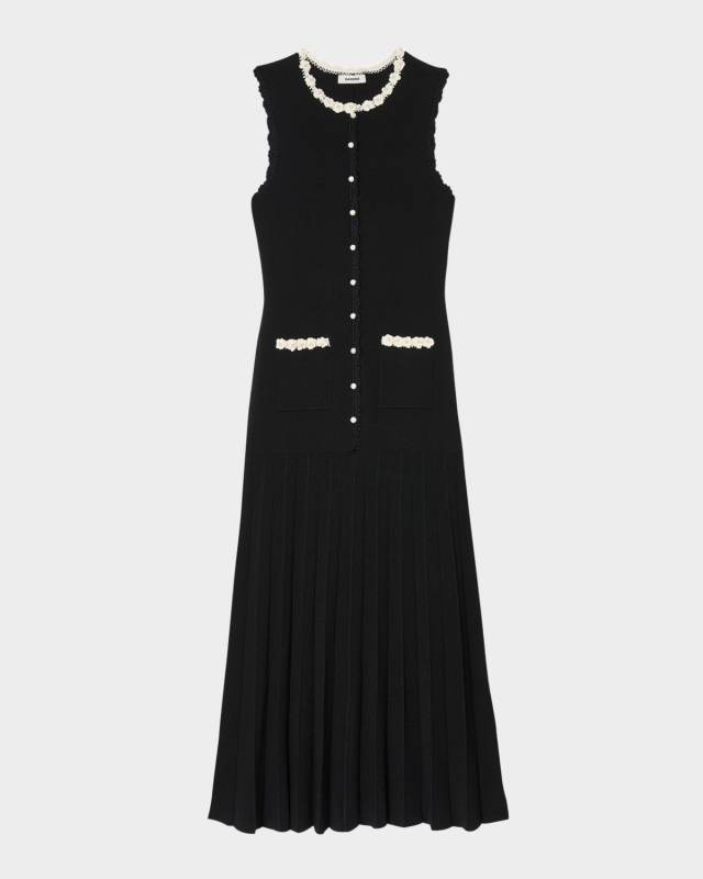 Blossom Crochet-Trim Stretch Knit Maxi Dress